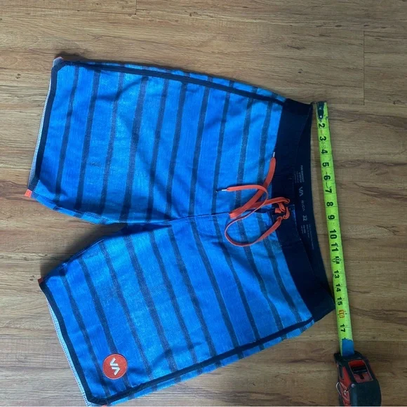 RVCA Blue and Black Board Shorts with Striped Design - Picture 2 of 8